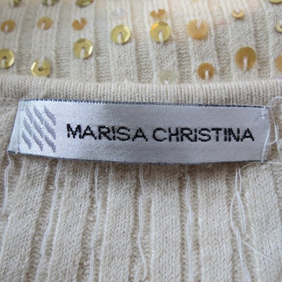Marisa Christina Cream Sweater All Over Gold Sequins Long Sleeve Size Large - Picture 8 of 10